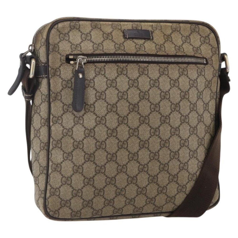 Authentic GUCCI GG Supreme Shoulder Bag PVC Brown Gold 201448